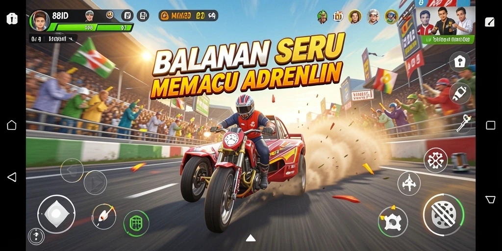Tampilan gameplay Racing menarik di 88ID dengan mobil balap melaju kencang.