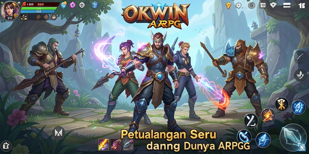 Tampilan gameplay <strong>OKWIN</strong> yang menampilkan pertarungan seru dan grafis memukau.
