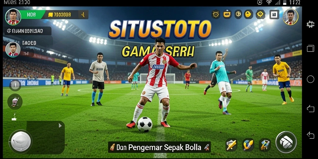 Tampilan gameplay sepak bola yang seru dan interaktif.
