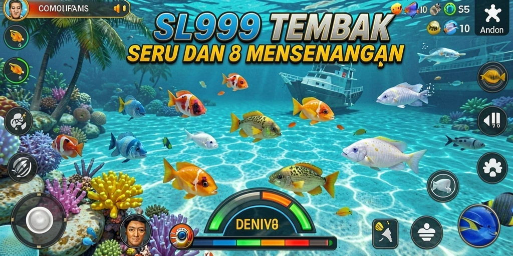 Screenshot utama SL999 menunjukkan gameplay menarik saat menangkap ikan.
