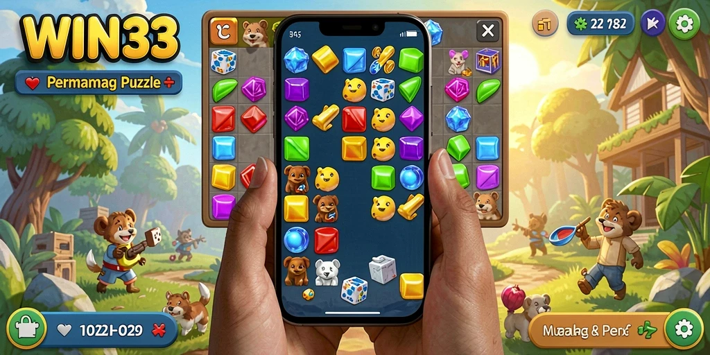 Screenshot gameplay WIN33 yang menampilkan berbagai tantangan puzzle.